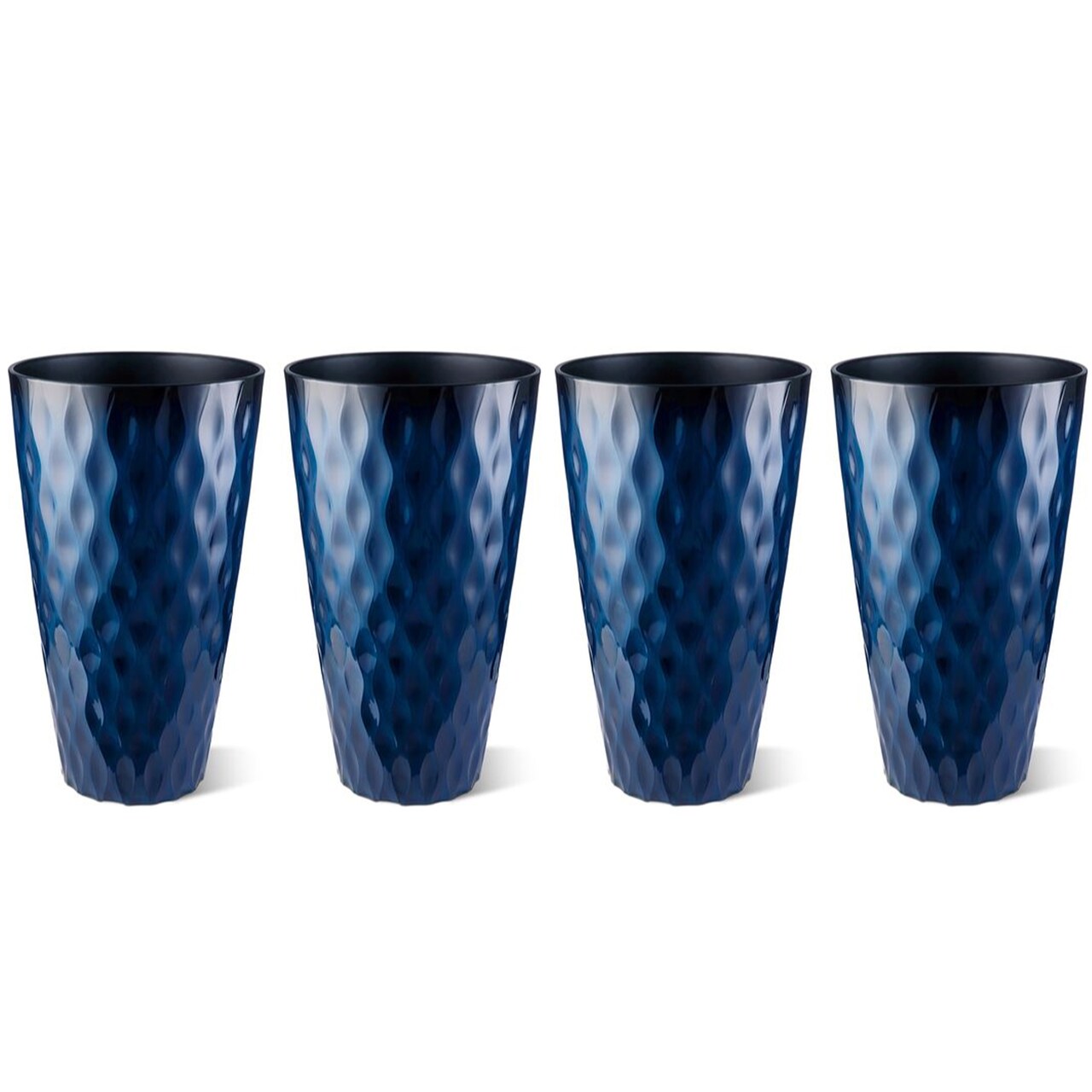 23.75"H Set of 4 Oversized Wavy Texture Cobalt Blue Tall Plastic Planter